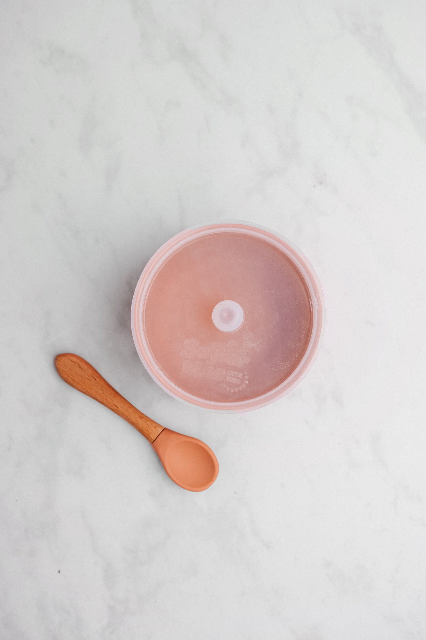 Saylor Mae Silicone Ribbed Suction Bowl with Lid and Spoon - Toffee Coral