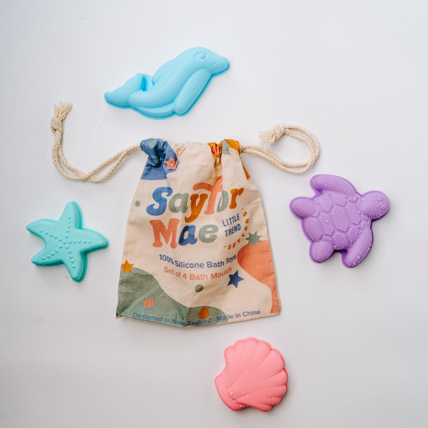 Saylor Mae Silicone Bath Toys - Neon Sea (Set of 4 plus storage bag)