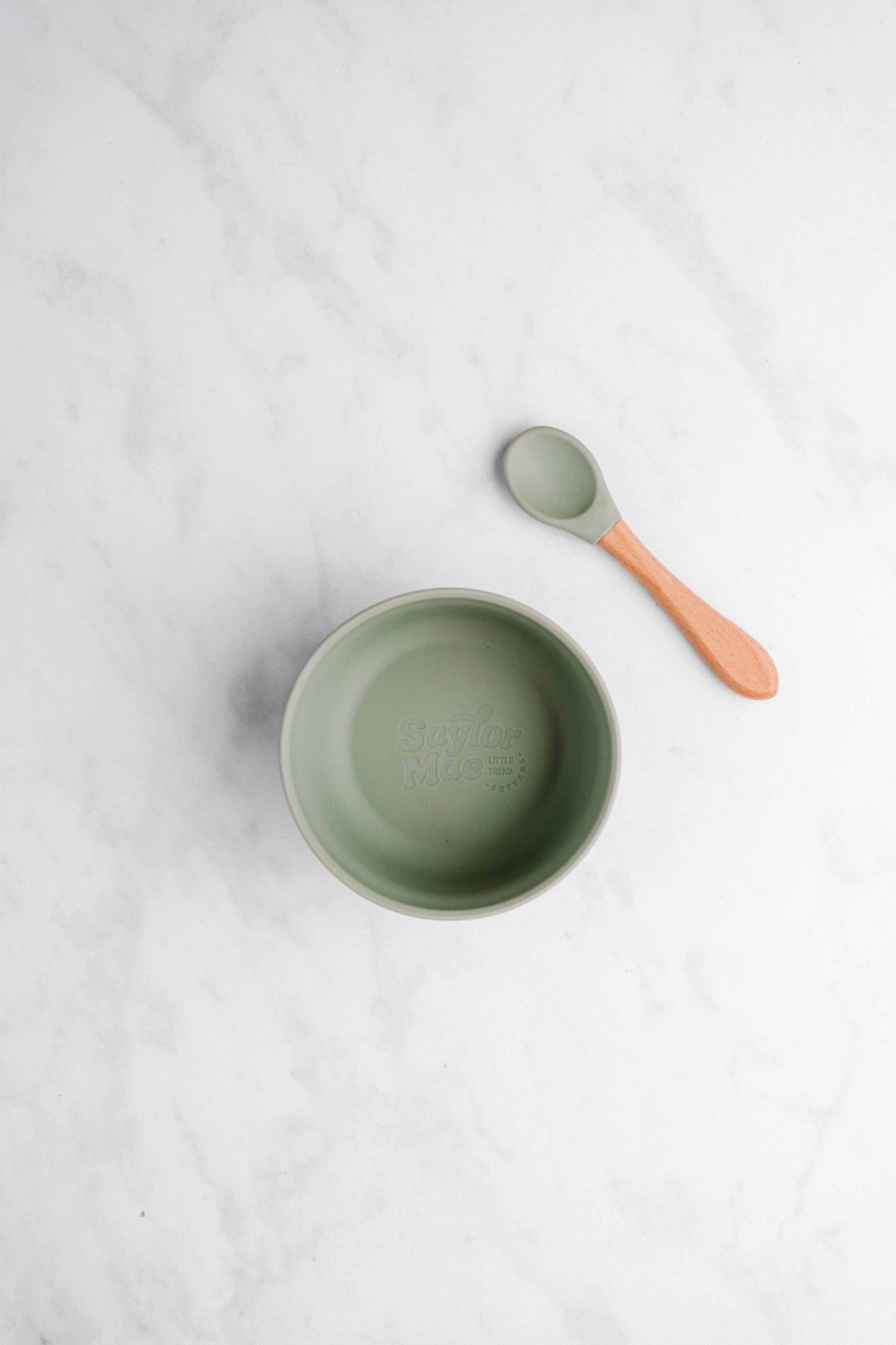 Saylor Mae Silicone Ribbed Suction Bowl with Lid and Spoon - Pistachio Sage
