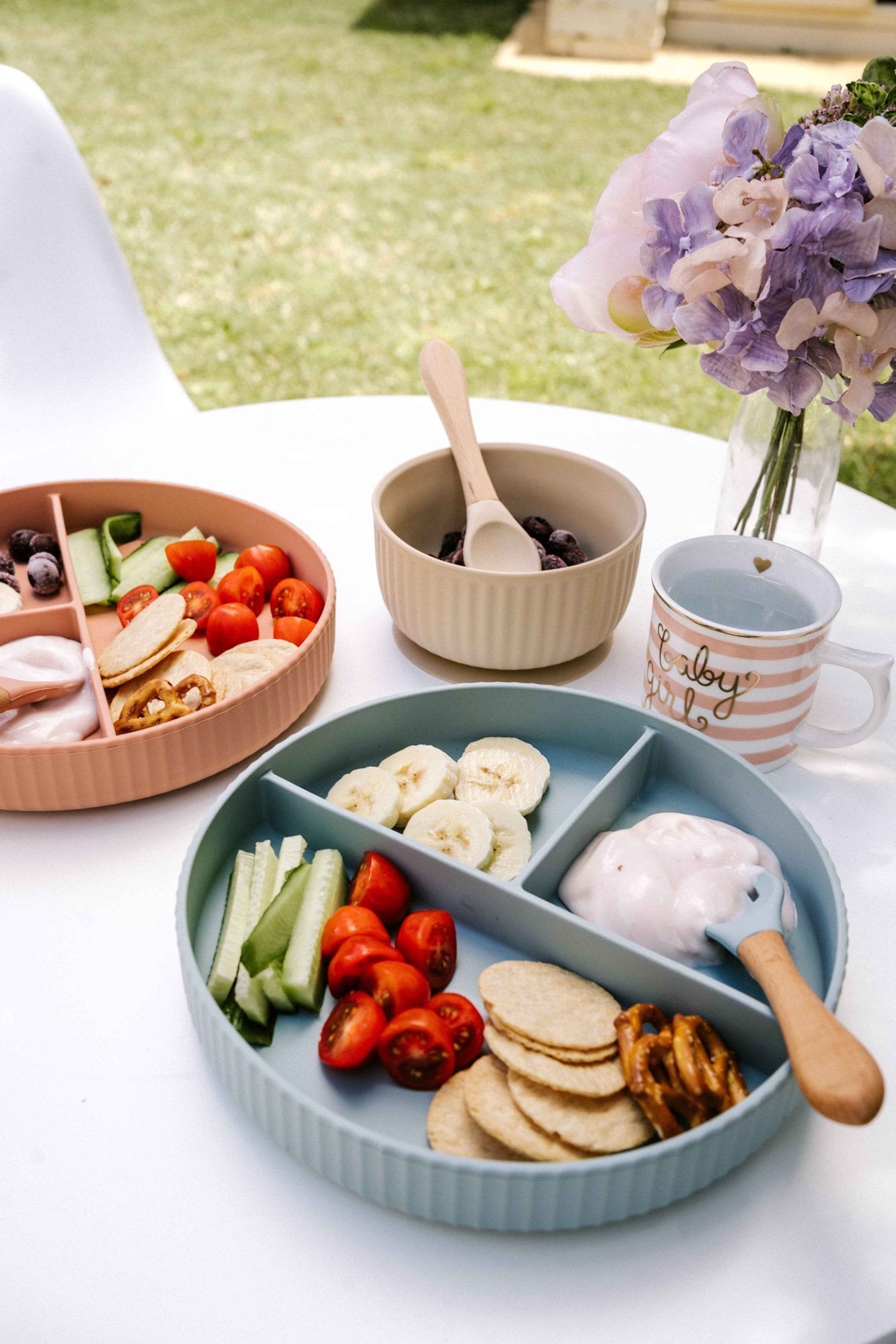 Saylor Mae Silicone Ribbed Suction Bowl with Lid and Spoon - Toffee Coral