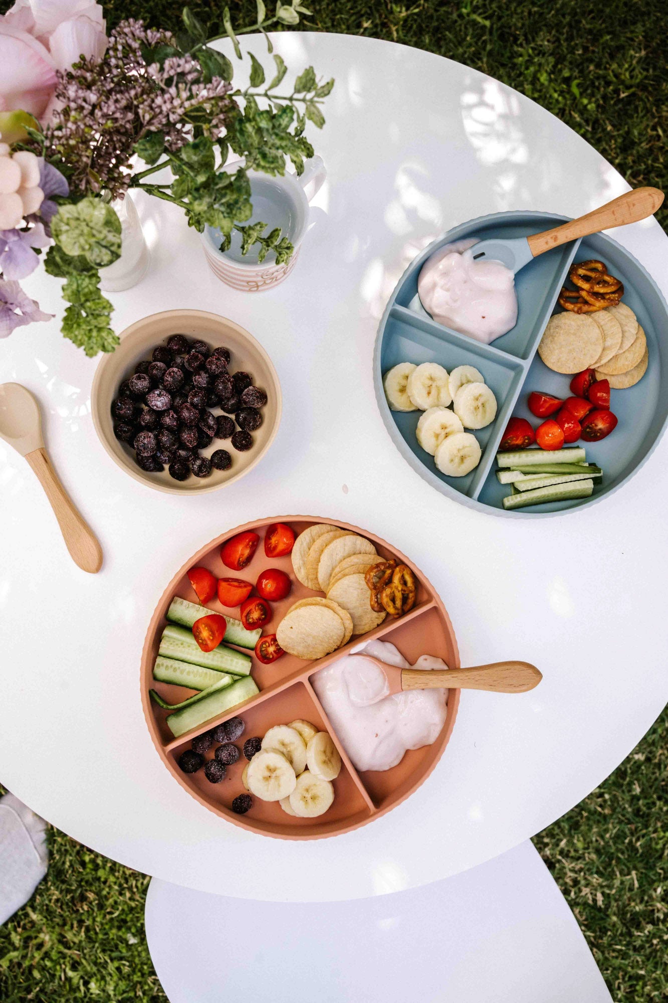 Saylor Mae Silicone Ribbed Suction Plate with Spork - Sunday Rose