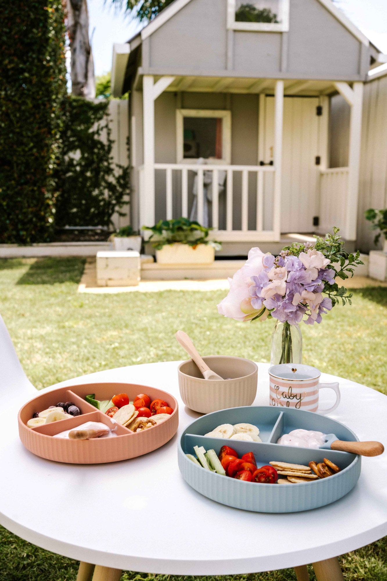 Saylor Mae Silicone Ribbed Suction Plate with Spork - Sunday Rose