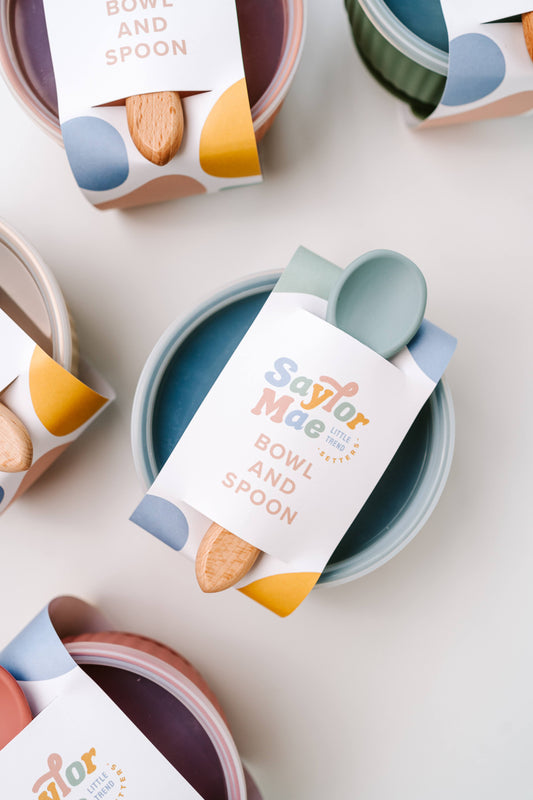 Saylor Mae Silicone Ribbed Suction Bowl with Lid and Spoon - Quail Blue