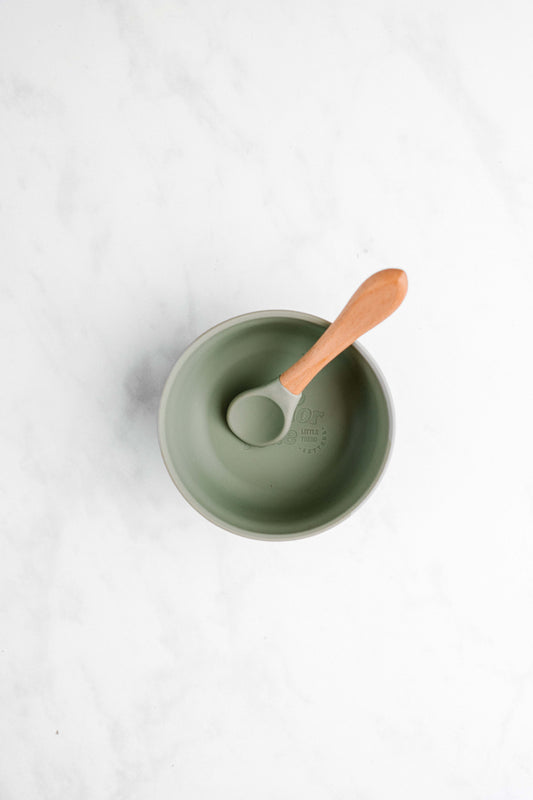 Saylor Mae Silicone Ribbed Suction Bowl with Lid and Spoon - Pistachio Sage