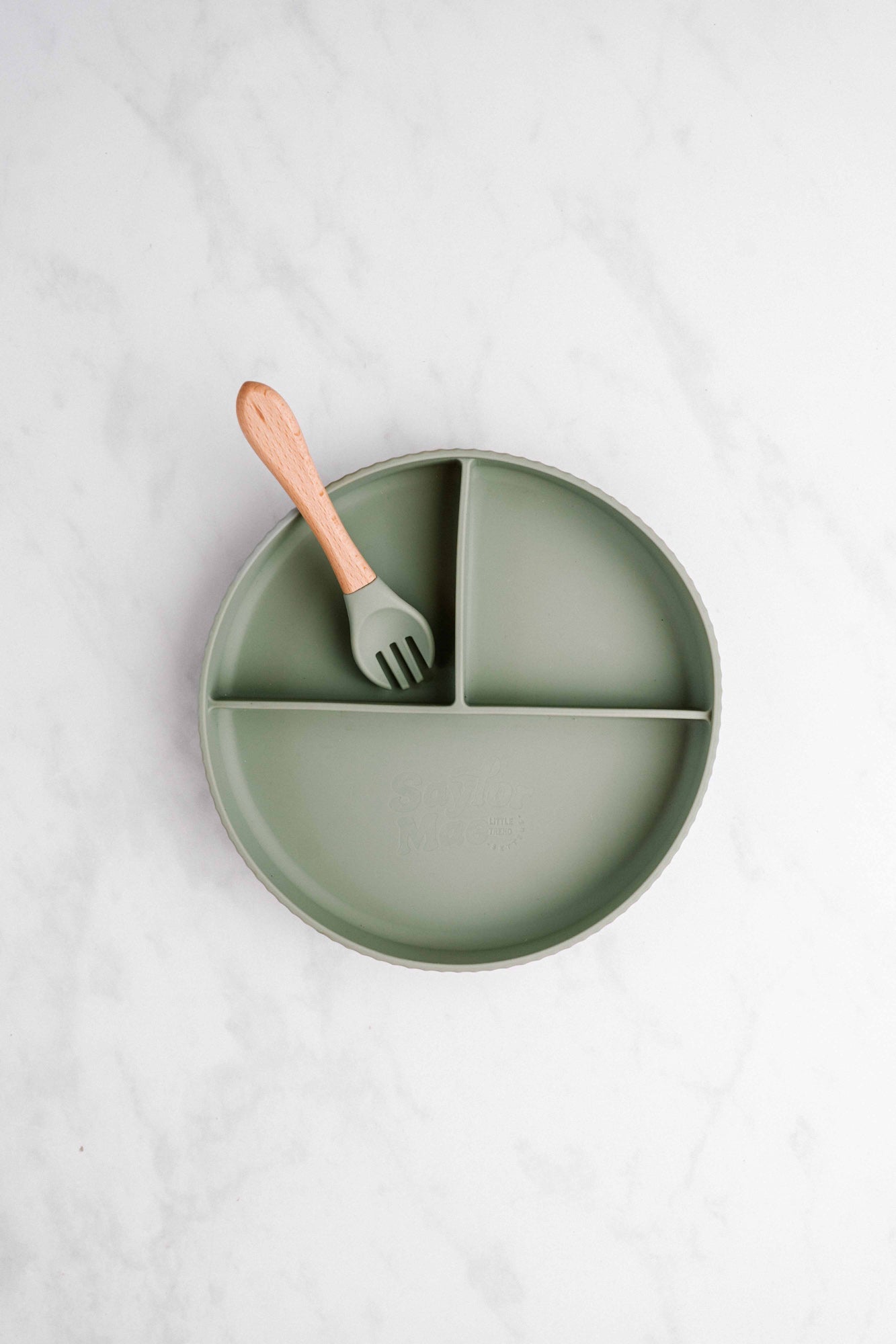 Saylor Mae Silicone Ribbed Suction Plate with Spork - Pistachio Sage