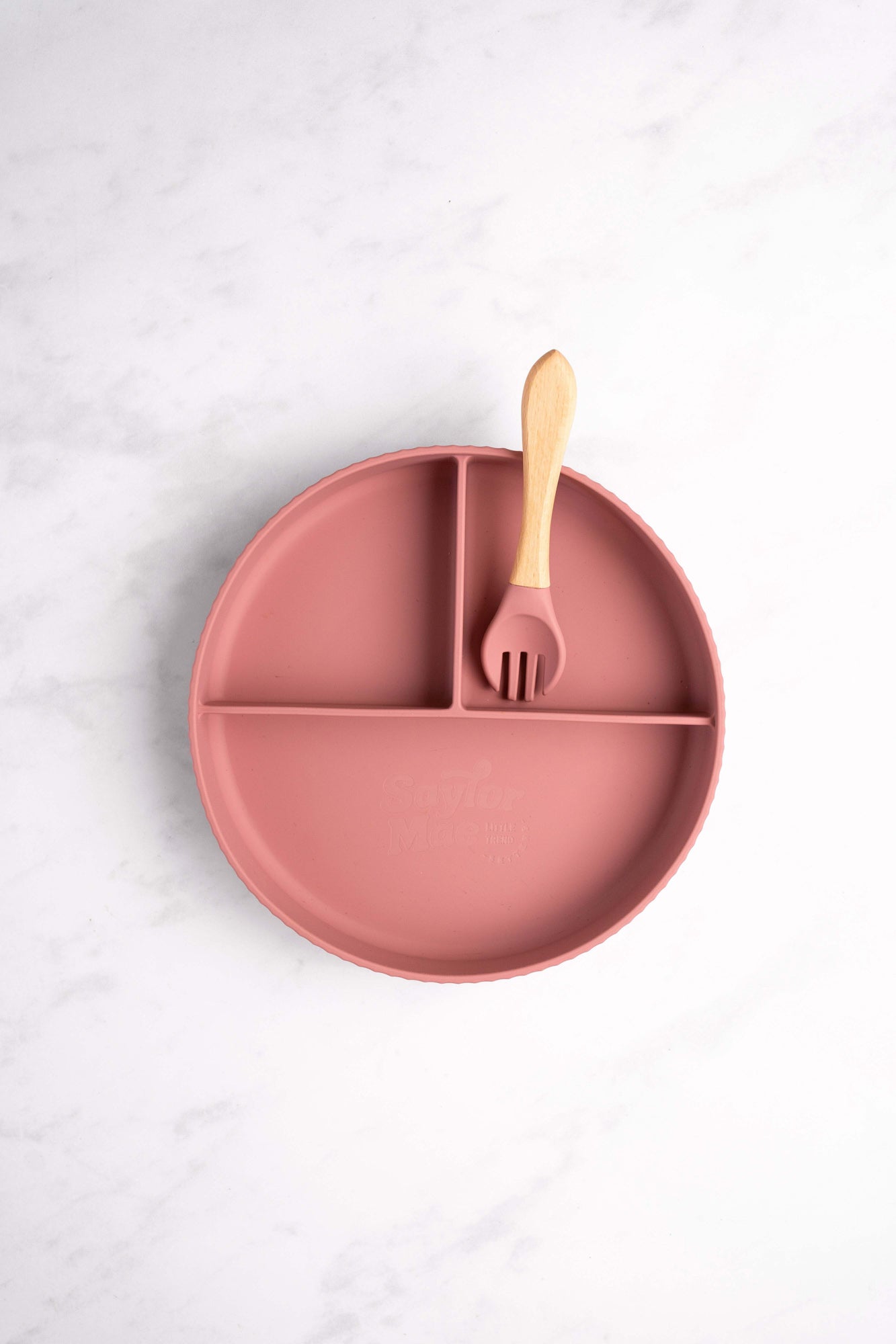 Saylor Mae Silicone Ribbed Suction Plate with Spork - Sunday Rose