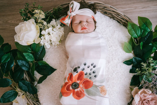 Saylor Mae Stretchy Swaddles Wrap Sets - Scarlett with headband