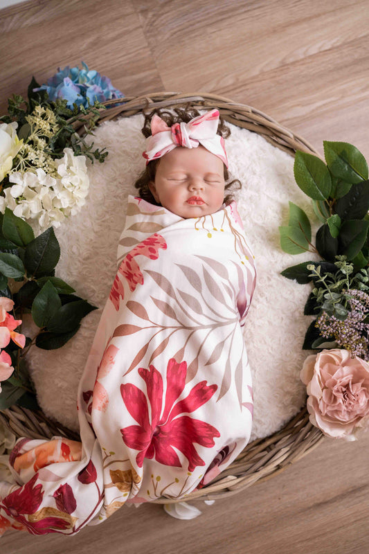 Saylor Mae Stretchy Swaddles Wrap Sets - Sienna with headband